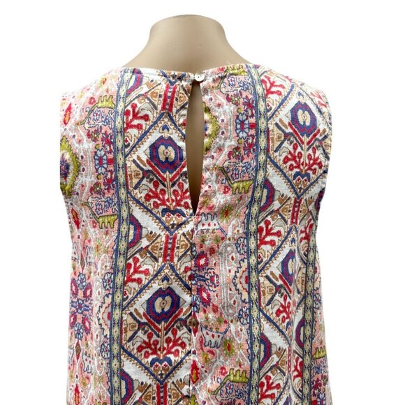 Rachel Zoe 100% Linen Sleeveless Mini Dress Multicolor Printed A-Line Women M - Picture 9 of 10